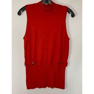 Caché Women's Ribbed Mock Neck Top Knit Blouse Pullover Sleeveless Red Size Larg